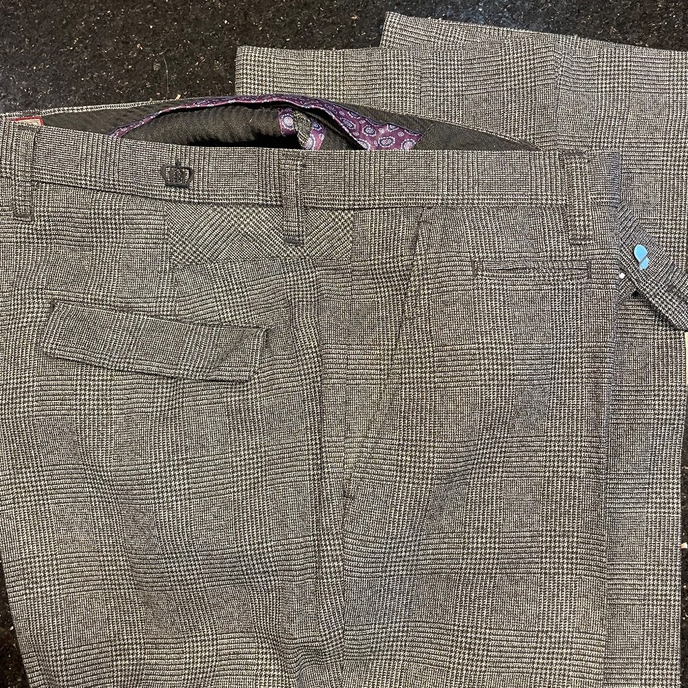 Next Mens 34R Formal Suit Dress Pants / Trousers Check Tapered Grey - Like New!
